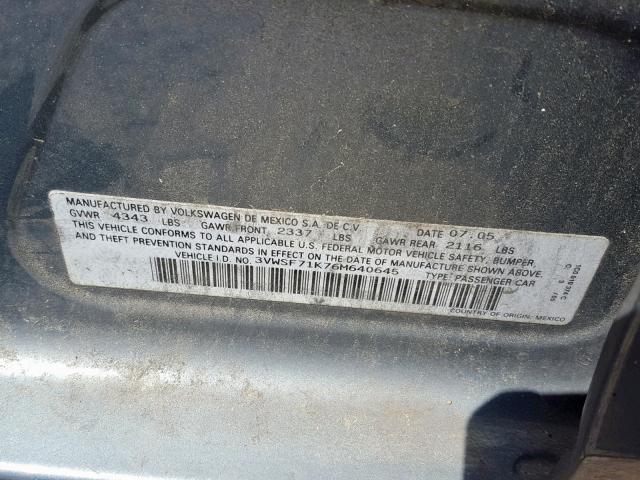 3VWSF71K76M640645 - 2006 VOLKSWAGEN JETTA 2.5 GRAY photo 10