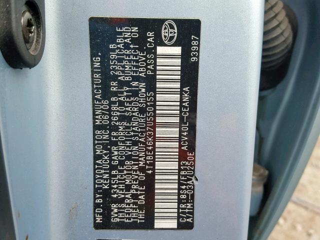 4T1BE46K37U550155 - 2007 TOYOTA CAMRY NEW BLUE photo 10