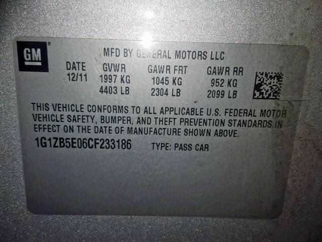 1G1ZB5E06CF233186 - 2012 CHEVROLET MALIBU LS SILVER photo 10