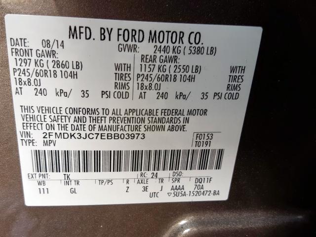 2FMDK3JC7EBB03973 - 2014 FORD EDGE SEL  photo 10