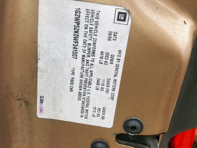 1G2WP52K0WF341507 - 1998 PONTIAC GRAND PRIX 金色 照片 10