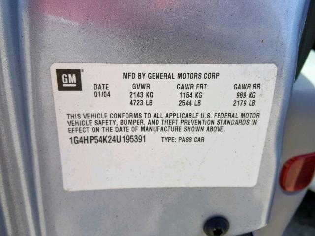 1G4HP54K24U195391 - 2004 BUICK LESABRE CU GRAY photo 10