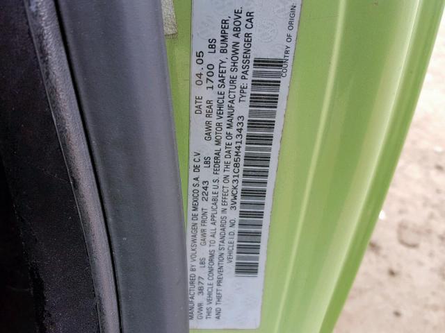 3VWCK31C85M413433 - 2005 VOLKSWAGEN NEW BEETLE მწვანე ფოტო 10