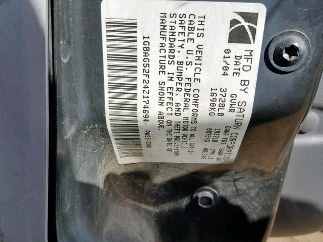 1G8AG52F24Z174694 - 2004 SATURN ION LEVEL SILVER photo 10