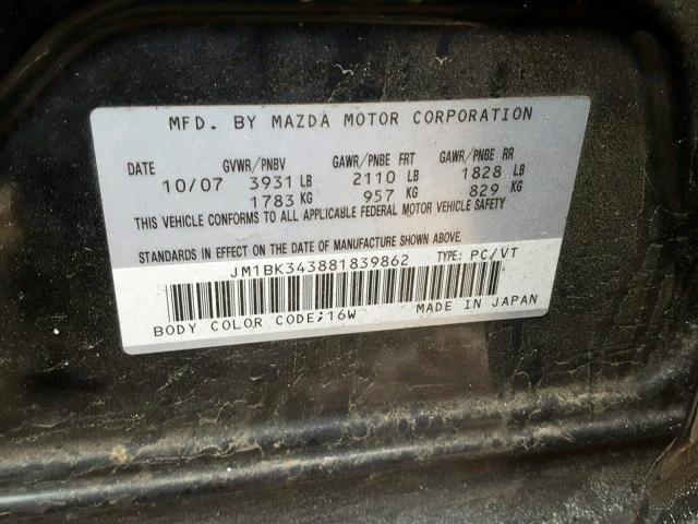 JM1BK343881839862 - 2008 MAZDA 3 HATCHBAC GRAY photo 10