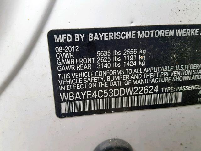 WBAYE4C53DDW22624 - 2013 BMW 740 LI WHITE photo 10