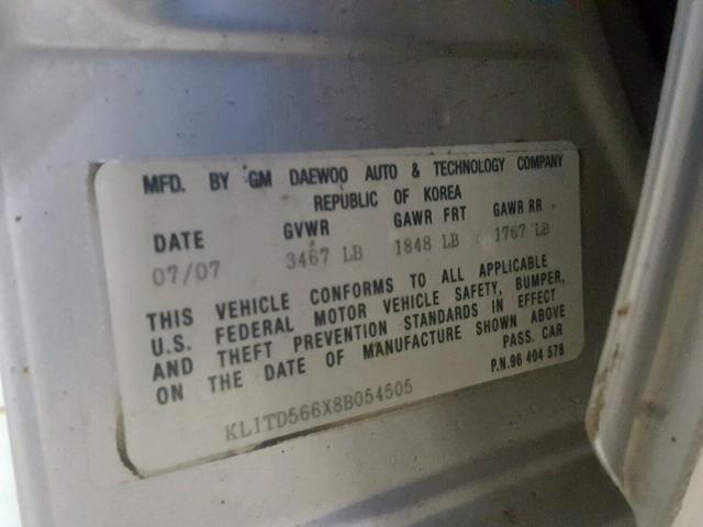 KL1TD566X8B054505 - 2008 CHEVROLET AVEO BASE Gümüş foto 10
