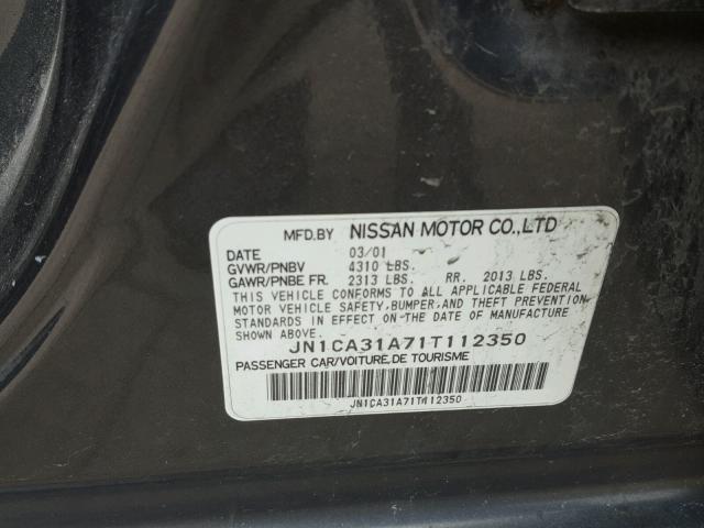 JN1CA31A71T112350 - 2001 NISSAN MAXIMA GXE GRAY photo 10