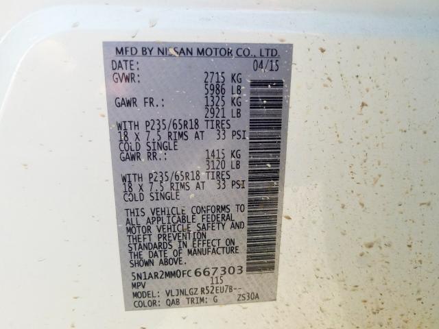 5N1AR2MM0FC667303 - 2015 NISSAN PATHFINDER S  ფოტო 10