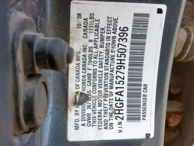 2HGFA15279H507396 - 2009 HONDA CIVIC DX GRAY photo 10