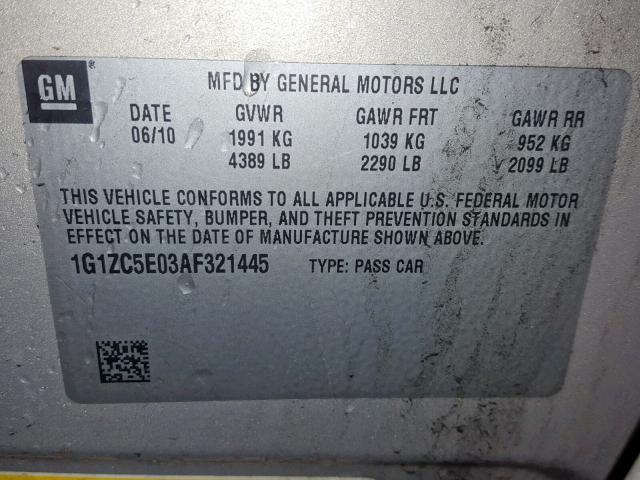 1G1ZC5E03AF321445 - 2010 CHEVROLET MALIBU 1LT 黑色 照片 10