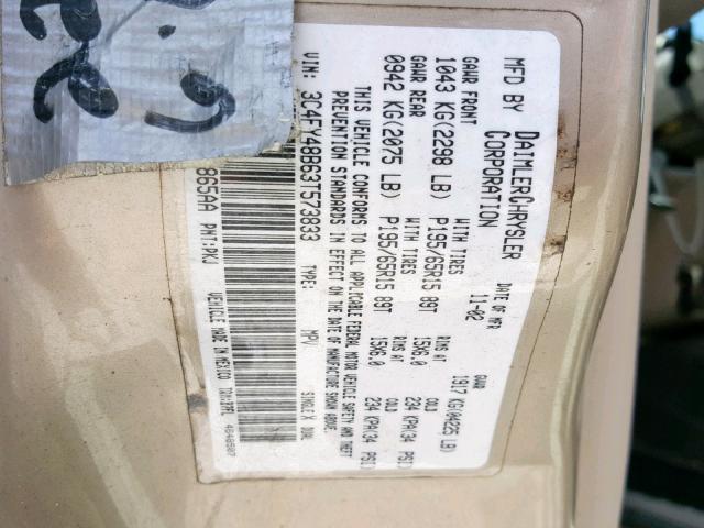 3C4FY48B63T573833 - 2003 CHRYSLER PT CRUISER BEIGE photo 10