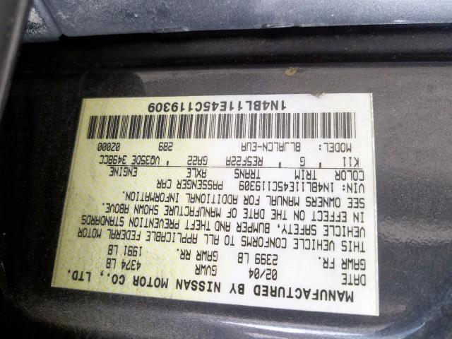 1N4BL11E45C119309 - 2005 NISSAN ALTIMA SE  photo 10