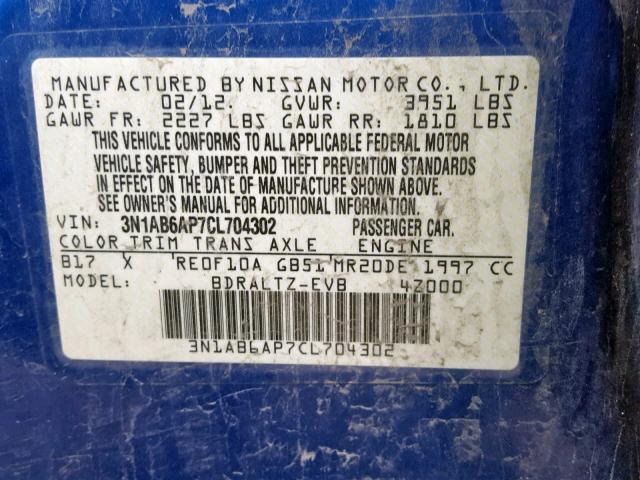 3N1AB6AP7CL704302 - 2012 NISSAN SENTRA 2.0 BLUE photo 10