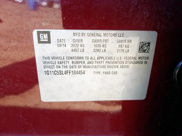 1G11C5SL4FF184454 - 2015 CHEVROLET MALIBU 1LT  照片 10