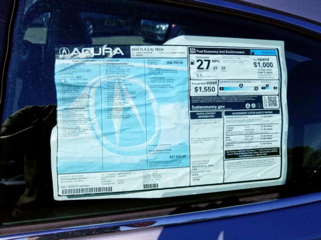 19UUB1F51JA003507 - 2018 ACURA TLX TECH SILVER photo 10