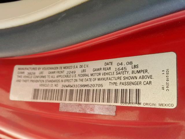 3VWRW31C98M520705 - 2008 VOLKSWAGEN NEW BEETLE Rot Foto 10