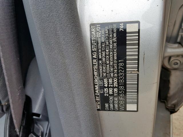 WDBJF65J81B332781 - 2001 MERCEDES-BENZ E 320 SILVER photo 10