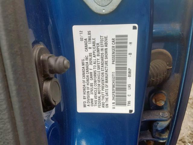 2HGFB2F98CH552711 - 2012 HONDA CIVIC EXL BLUE photo 10