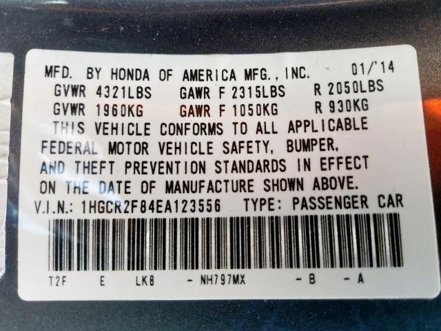 1HGCR2F84EA123556 - 2014 HONDA ACCORD EXL  photo 10