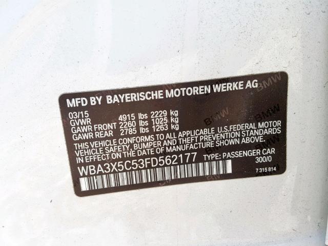 WBA3X5C53FD562177 - 2015 BMW 328 XIGT WHITE photo 10