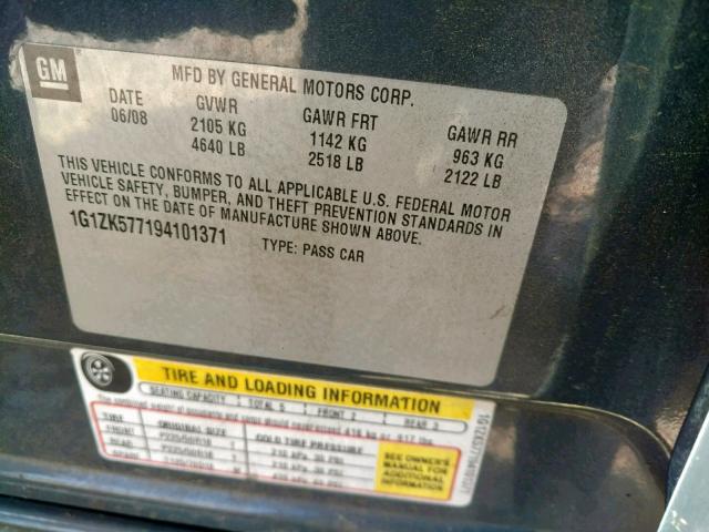 1G1ZK577194101371 - 2009 CHEVROLET MALIBU LTZ 灰色 照片 10