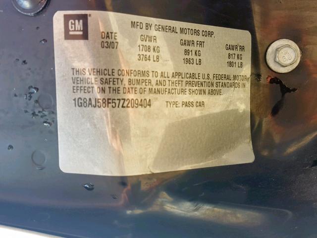 1G8AJ58F57Z209404 - 2007 SATURN ION LEVEL WHITE photo 10