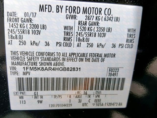 1FM5K8AR4HGB82831 - 2017 FORD EXPLORER P BLACK photo 10