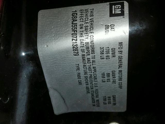 1G8AJ55F07Z132879 - 2007 SATURN ION LEVEL MAROON photo 10