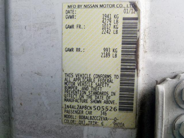 1N4AL2AP8CN505526 - 2012 NISSAN ALTIMA BASE  photo 10