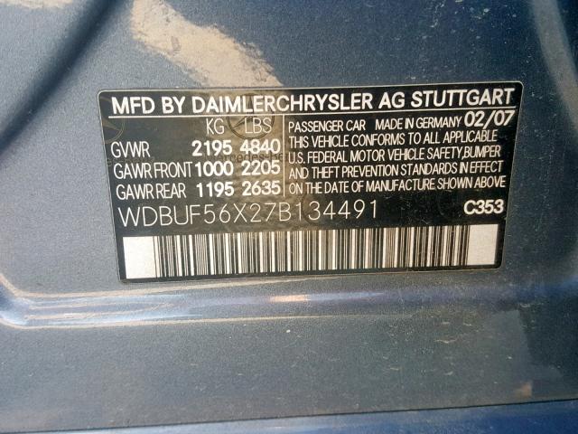 WDBUF56X27B134491 - 2007 MERCEDES-BENZ E 350 BLUE photo 10