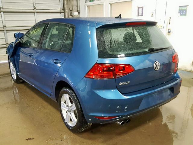 3VW217AU9HM074619 - 2017 VOLKSWAGEN GOLF S BLUE photo 3