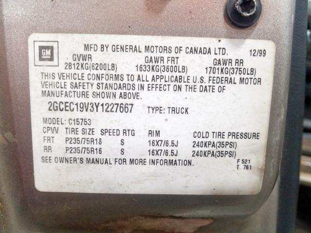 2GCEC19V3Y1227667 - 2000 CHEVROLET SILVERADO C1500  photo 10