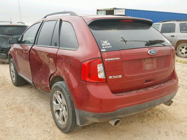 2FMDK3JC1DBA31795 - 2013 FORD EDGE SEL MAROON photo 3