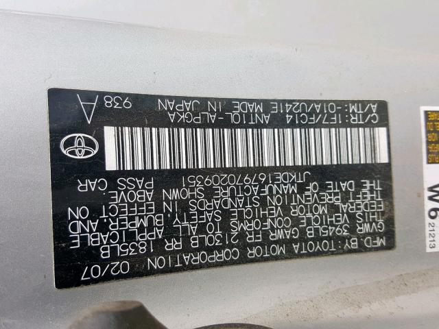 JTKDE167970209351 - 2007 TOYOTA SCION TC GRAY photo 10