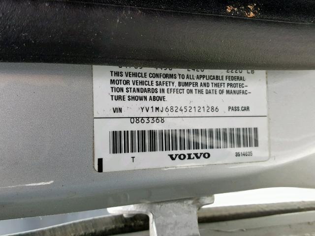 YV1MJ682452121286 - 2005 VOLVO V50 T5 SILVER photo 10