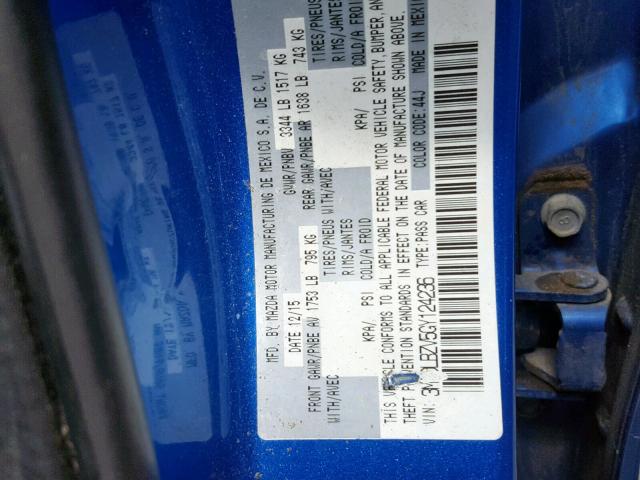 3MYDLBZV5GY124236 - 2016 TOYOTA SCION IA BLUE photo 10