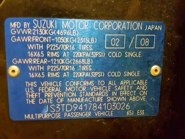 JS3TD941784103026 - 2008 SUZUKI GRAND VITA BLACK photo 10