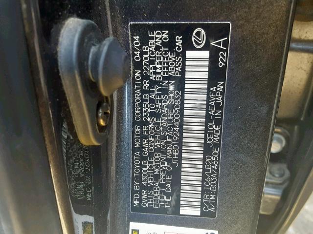 JTHBD192440090832 - 2004 LEXUS IS 300 BLACK photo 10