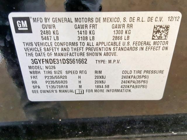 3GYFNDE31DS561662 - 2013 CADILLAC SRX PERFOR 黑色 照片 10