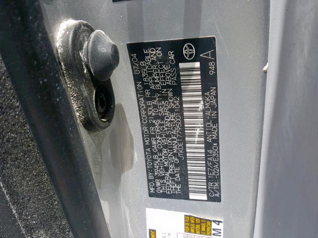 JTKDE177950011042 - 2005 TOYOTA SCION TC SILVER photo 10