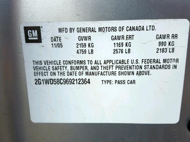 2G1WD58C969212364 - 2006 CHEVROLET IMPALA SUP 银色 照片 10