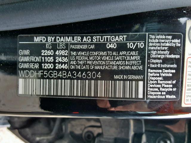 WDDHF5GB4BA346304 - 2011 MERCEDES-BENZ E 350 BLACK photo 10