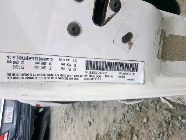 1B3ES56C12D619122 - 2002 DODGE NEON ES WHITE photo 10