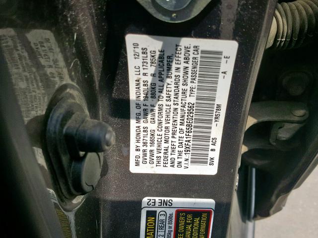 19XFA1F65BE029562 - 2011 HONDA CIVIC LX-S Boz foto 10