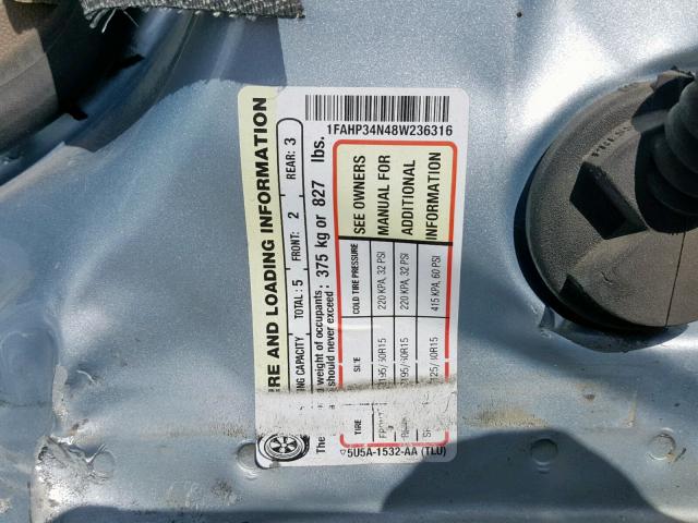 1FAHP34N48W236316 - 2008 FORD FOCUS S/SE SILVER photo 10