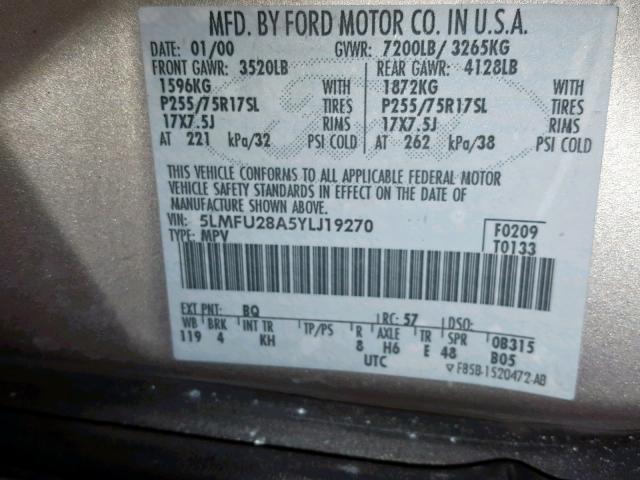 5LMFU28A5YLJ19270 - 2000 LINCOLN NAVIGATOR 棕色 照片 10