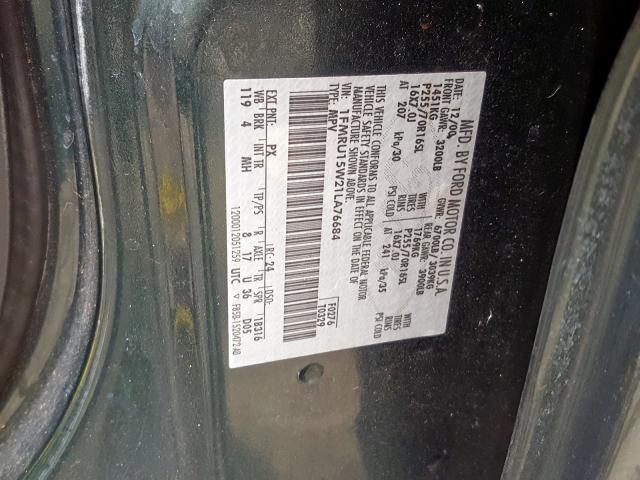 1FMRU15W21LA76684 - 2001 FORD EXPEDITION XLT  photo 10