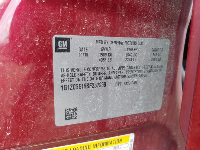 1G1ZC5E16BF237968 - 2011 CHEVROLET MALIBU 1LT  照片 10