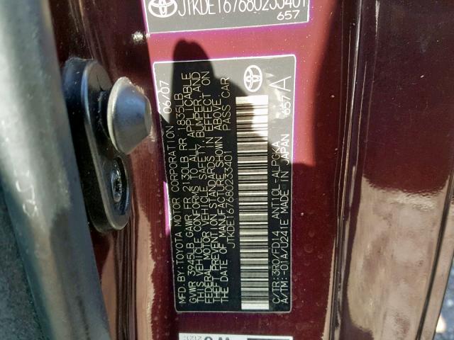 JTKDE167680233401 - 2008 TOYOTA SCION TC PURPLE photo 10